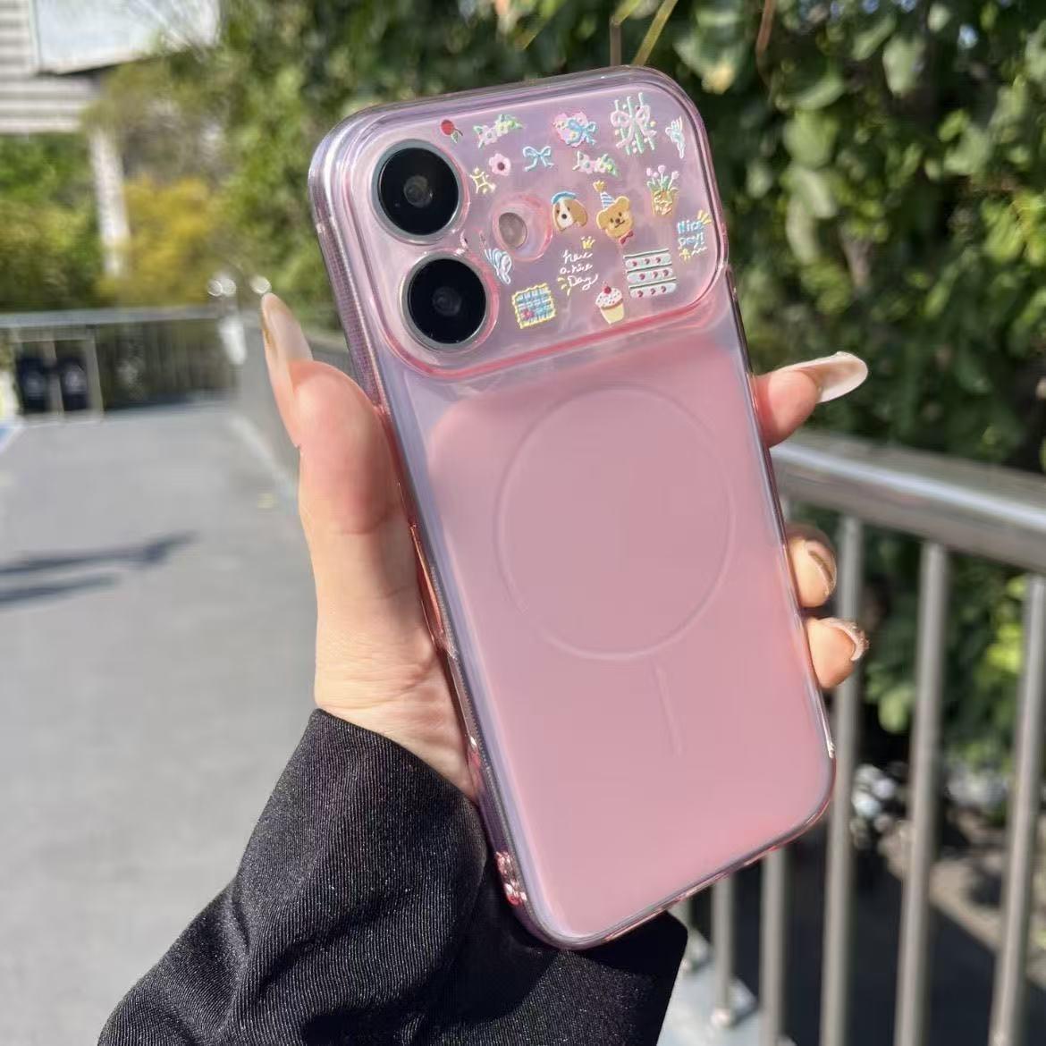 Birthday Puppy Pink Transparent Magnetic iPhone 15/14 Pro Max Case - 17 Large Window Apple 16