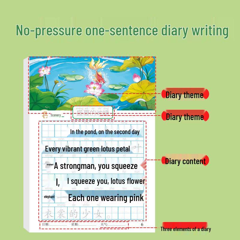 Picture-Based Diary Practice Sheets for Grades 1-3: Writing & Tracing Book