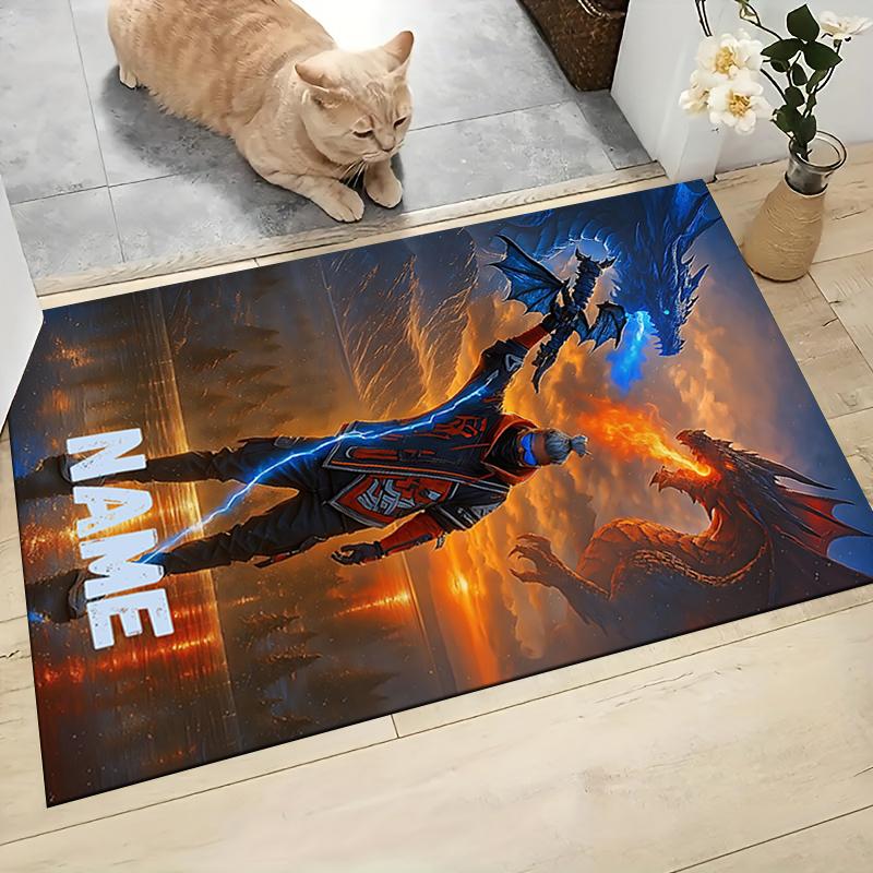 Custom Name Dragon Warrior's Dawn Carpet Rug Customizable Soft Washable Anti-Slip Home Living Room Sofa Mats Personalized Rug. 0909145