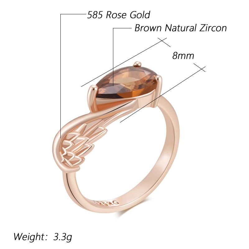 Anillo de Ala Brillante Marrón Zircón Natural para Mujer Color Oro Rosa Accesorios de Novia Joyería Diaria de Alta Calidad