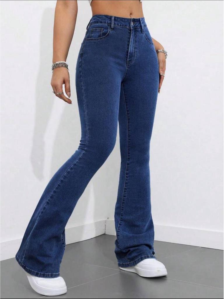 Women's Stretch Flare Jeans, Dark Blue, Versatile & Slimming