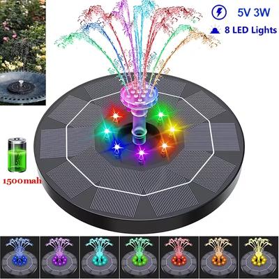 Solar Powered Bird Bath Fountain, 1500mAh Large Capacity Battery & Multi-Nozzles, LED Ambient Lights for Night Use, Suitable for Outdoor Garden