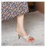 Retro-Außenbekleidung coole Hausschuhe gewebter Gürtel mittlerer Absatz eckige Zehenpartie offene Zehenpartie Hohlwort Sandalen vielseitig