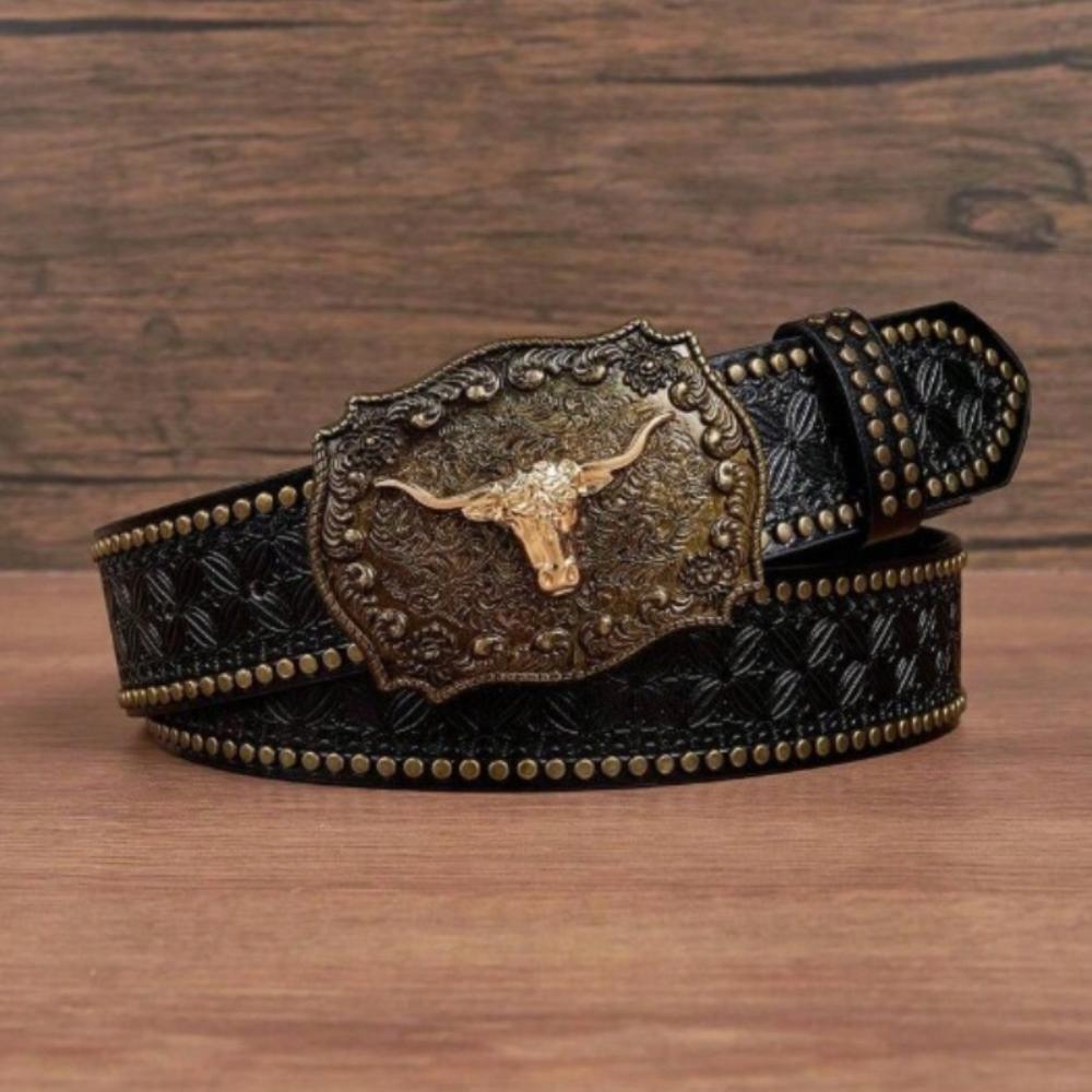 Cintura Western in Denim Tendenza Retro Gioventù Punk Rilievo Uomo Borchie Pelle Cintura