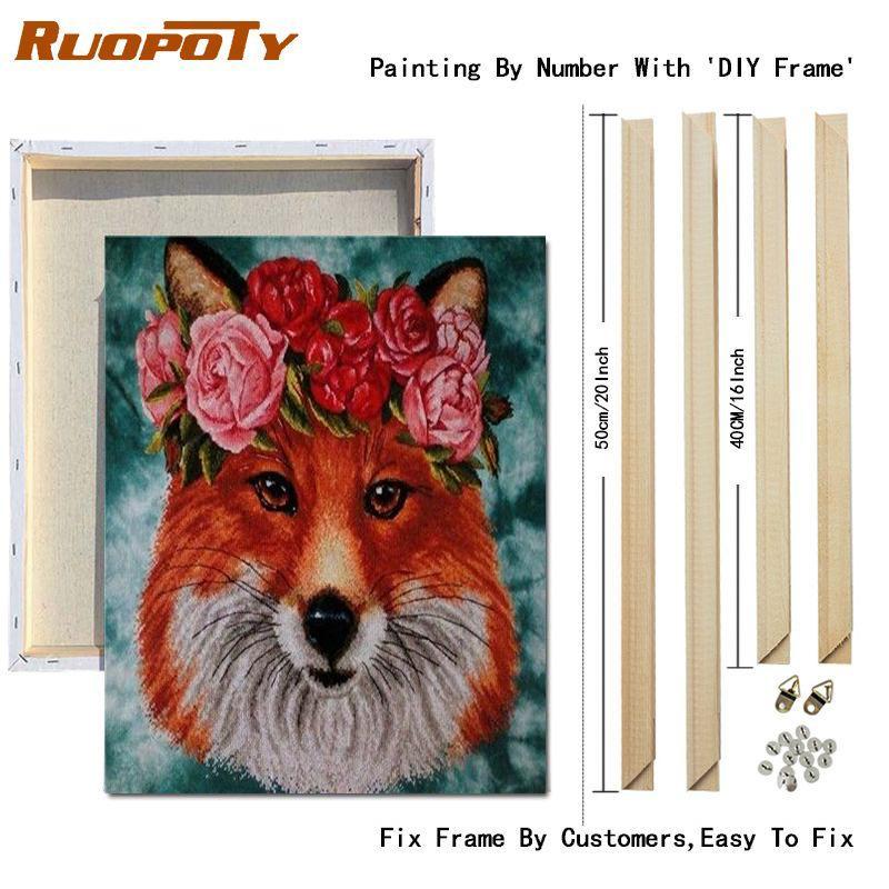 RUOPOTY Painting By Numbers Fox Animal Wall Art Unique Gift On Canvas Acrylic Picture By Numbers Flower For Living Room