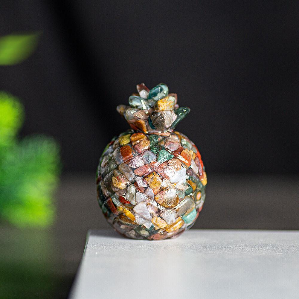 Natural Crystal Resin Pineapple Figurine With Lucky Symbol For Office Desk Decor Gift For Friends