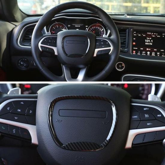 Steering Wheel Cover Trim Bezel For Dodge Challenger Charger 2015+ Carbon Fiber