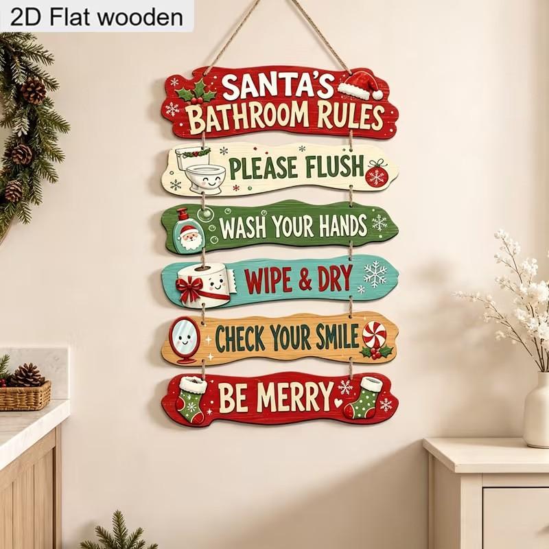 Wooden Christmas Hanging Sign Decorative Plaque Home Bathroom Party Festive Decoration