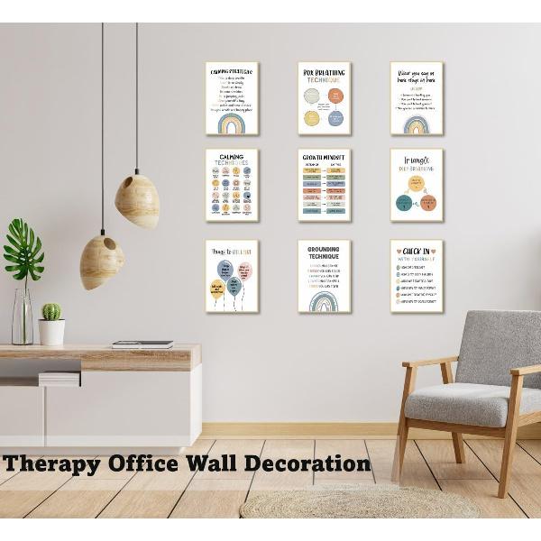 MINI ZOZI Mental Health Laminated Posters 18pcs 10X14 Wall Decor Counseling Counselor Office Therapy Must Haves Social Worker Decorations School