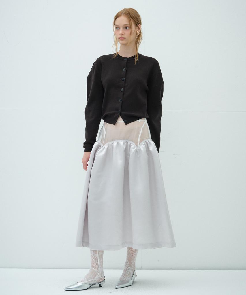 Obeodyupeulleeo Sheer Satin Long Skirt_White Silver