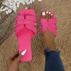South East Asia Women's Solid Color Large Size Rivet Slippers Casual Square Head Open Toe Flat Bottom Summer Light Beach Shoes