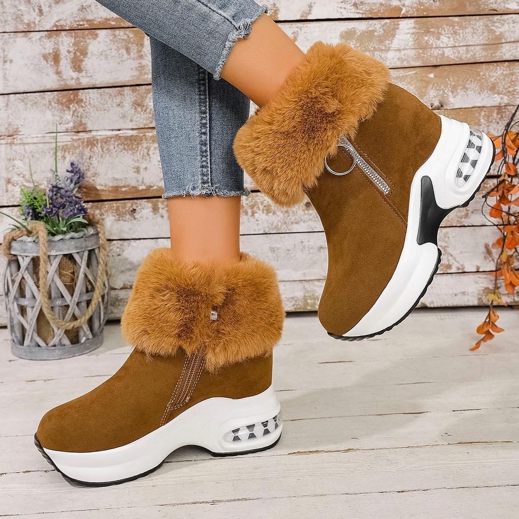 Fashion Women's Winter Thick-soled and Fleece Warm Snow Boots, High-top Side Zipper Ankle Boots and Fleece Cotton Shoes and Boots
