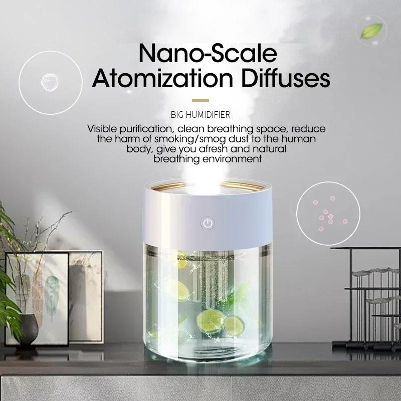 Home Humidifier with 3 Nozzles Large Capacity 2L Atomizer USB Charging Aromatherapy Diffuser Bedroom and Office Air Purification