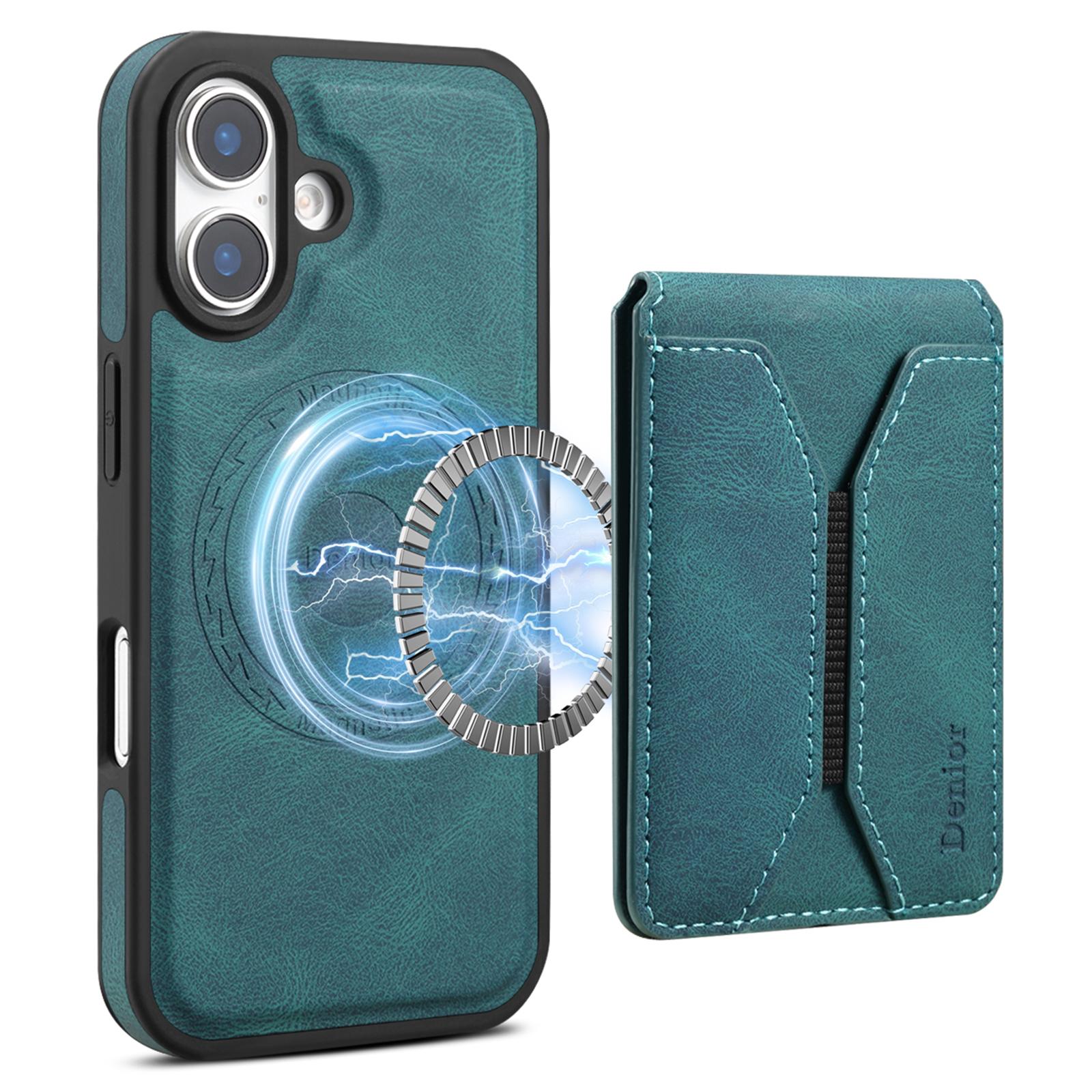

DENIOR D17 For iPhone 16 Plus Case Compatible with MagSafe Card Bag Phone Cover Blue