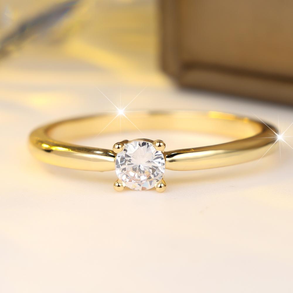 Exquisite Three Color Available Round White Zircon Solitaire Band Ring for Women Daily Wear and Wedding