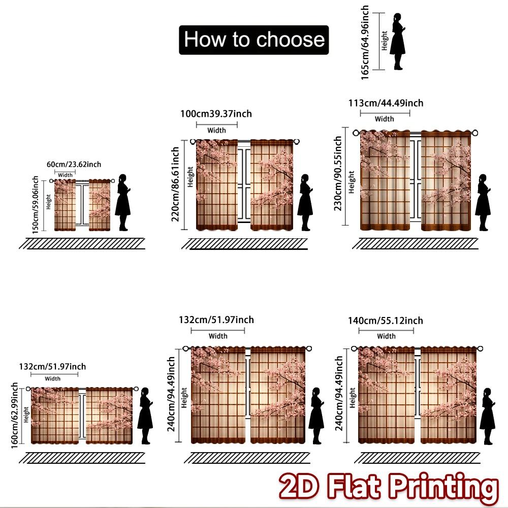 2D flat printing 2pcs Curtain Scene Curtains Spring Cherry Blossoms Digital Printed Polyester Drapes Family Party Use for
