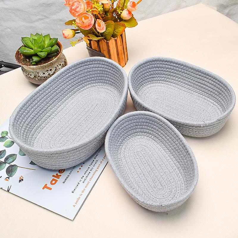 3PCS Cotton Rope Storage Basket Woven Nordic Oval Organizer Container Bins Decorative Desktop Storage Boxs for Clothes Books Towels Cosmetics