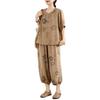 2026 Ethnic Style Tencel Linen Embroidery Women's Plus Size Summer Suit: Loose Slimming T-shirt + Pants Set