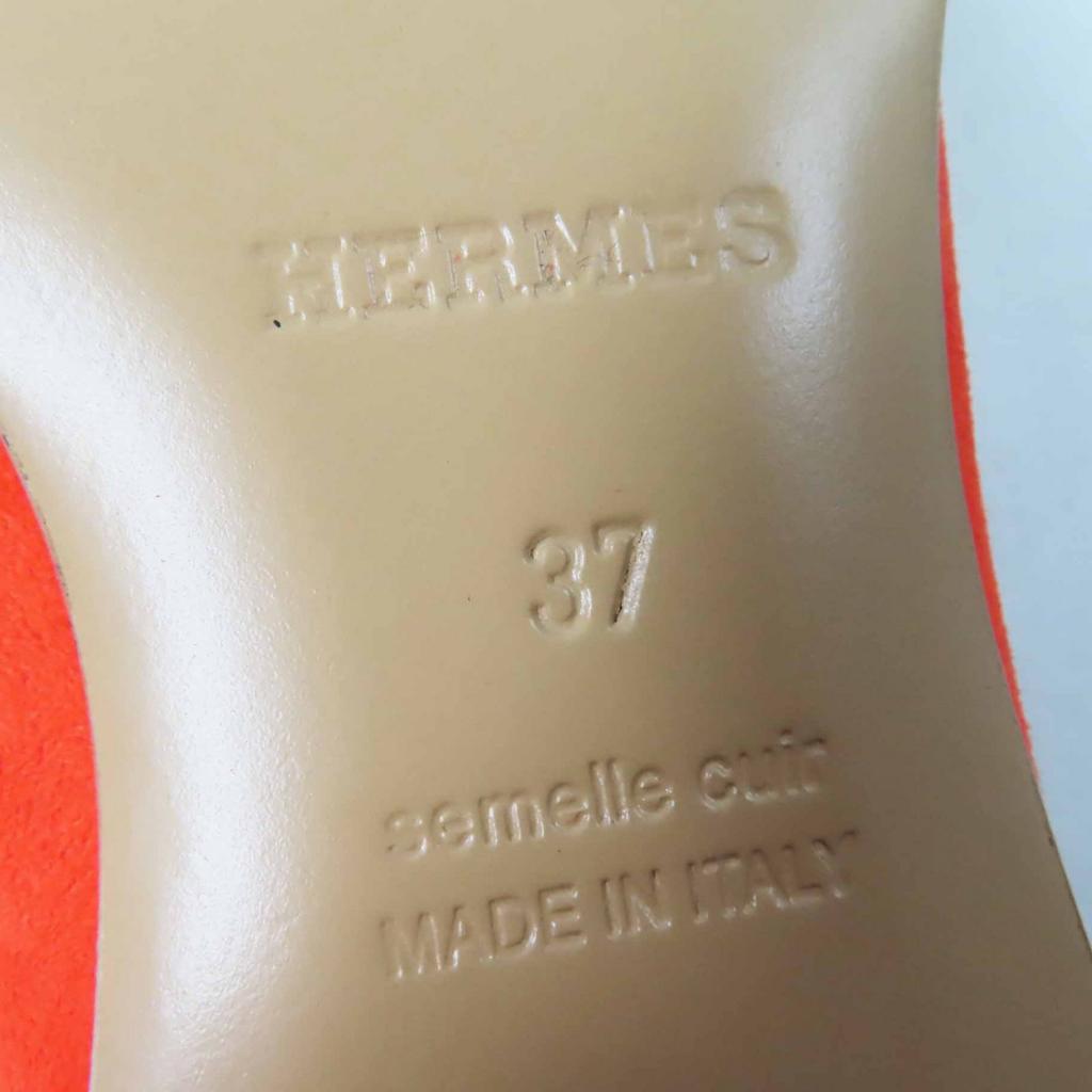 HERMES loafers moccasins paris Constance Orange Chevre Veroa Women 37 Used