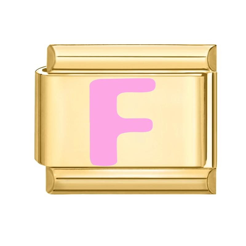 Vintage Y2K Pink 26 English Letters Gold Color Italian Charm Links Fit 9MM Bracelet Stainless Steel Making DIY Christmas Gifts
