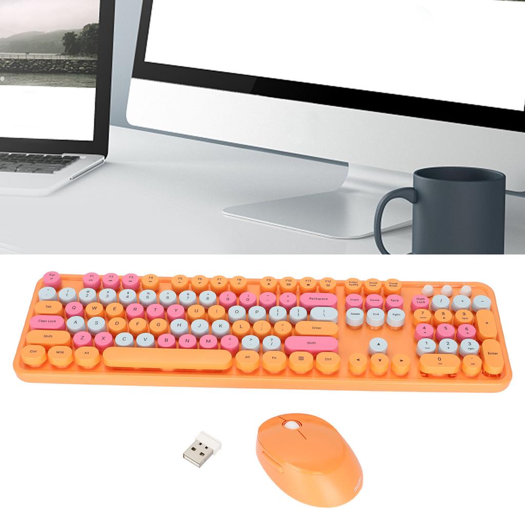 Wireless Keyboard Mouse 104 Keys Ergonomic Cute Desktop Game Keyboard Mouse Kit for Girls for Home Work Gaming