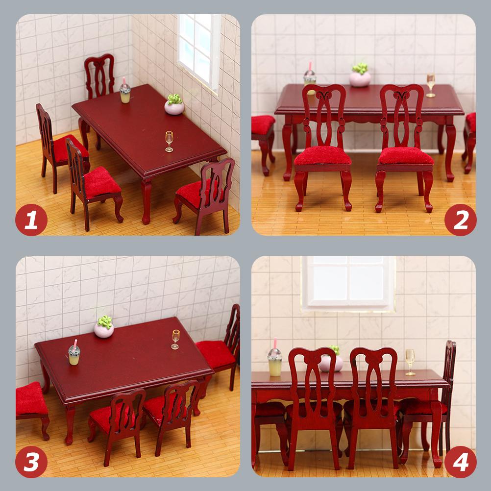 1 set Miniature Retro Dining Chair Table Set Wooden 1 12 Scale Furniture Accessories For House Decoration Kids Pretend Play Toy