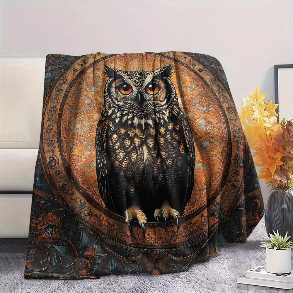 Vintage Patterned Owl Print Flannel Blanket, High quality Comfortable for All Seasons, Home Decor, Warmth and Comfort