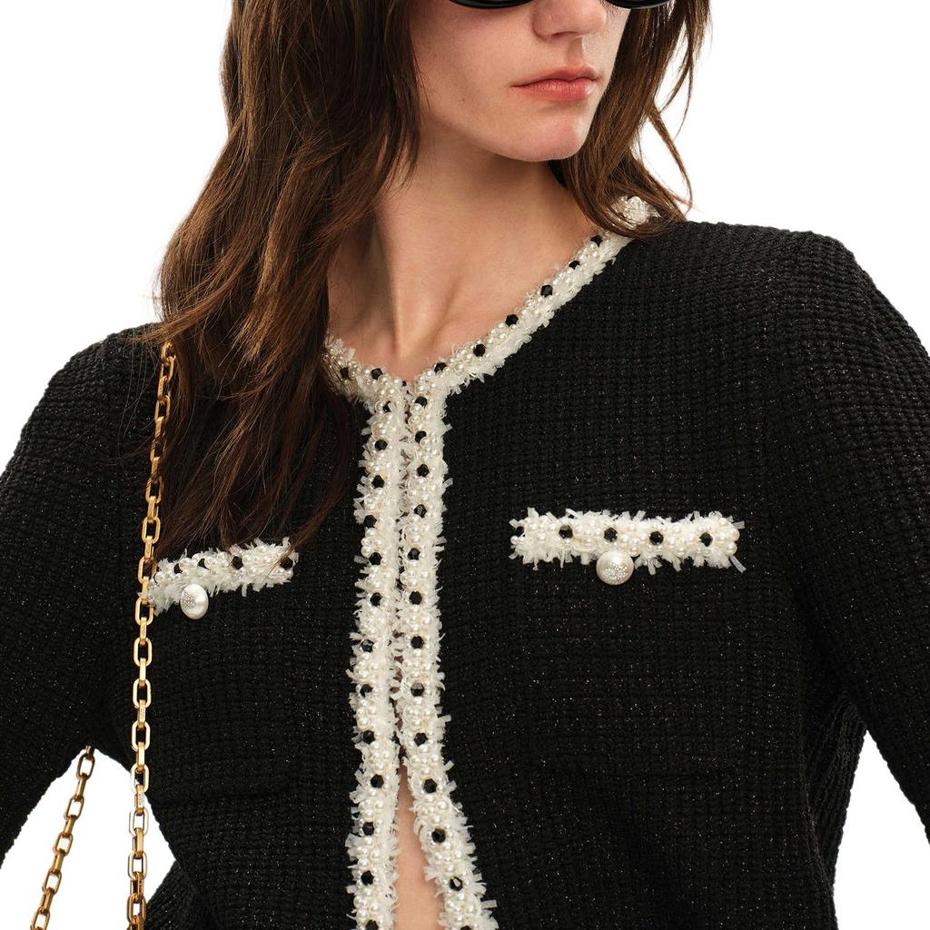 Karl Lagerfeld French Elegant Daily Commuting Dating Outfit Luxurious Quality Round Neck Cotton Pearl Lace Jacket Sweater Women Outerwear M21E2238999