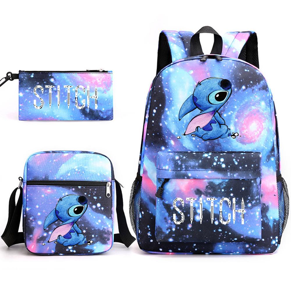 Interstellar Baby Stitch Three-Piece School Bag Cartoon Peripheral Printed Polyester Backpack Student School Bag Leisure Bag