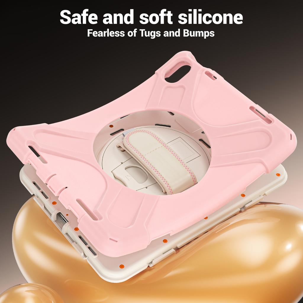4 in 1 Detachable Mech-style Drop-resistant Wrist Strap Stand Case for IPad A16 11th 10th with Long Rope Soft Silicone Cover