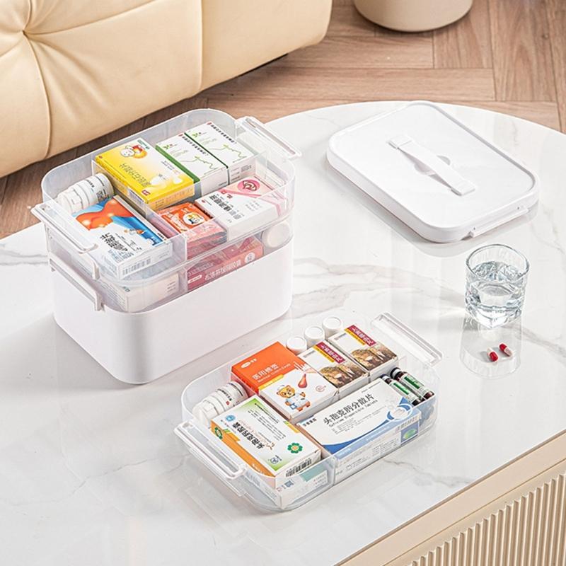 Multilayer Medicines Organizers Box With Clear Lid Large Capacity Portable Storage For Household Emergency Use