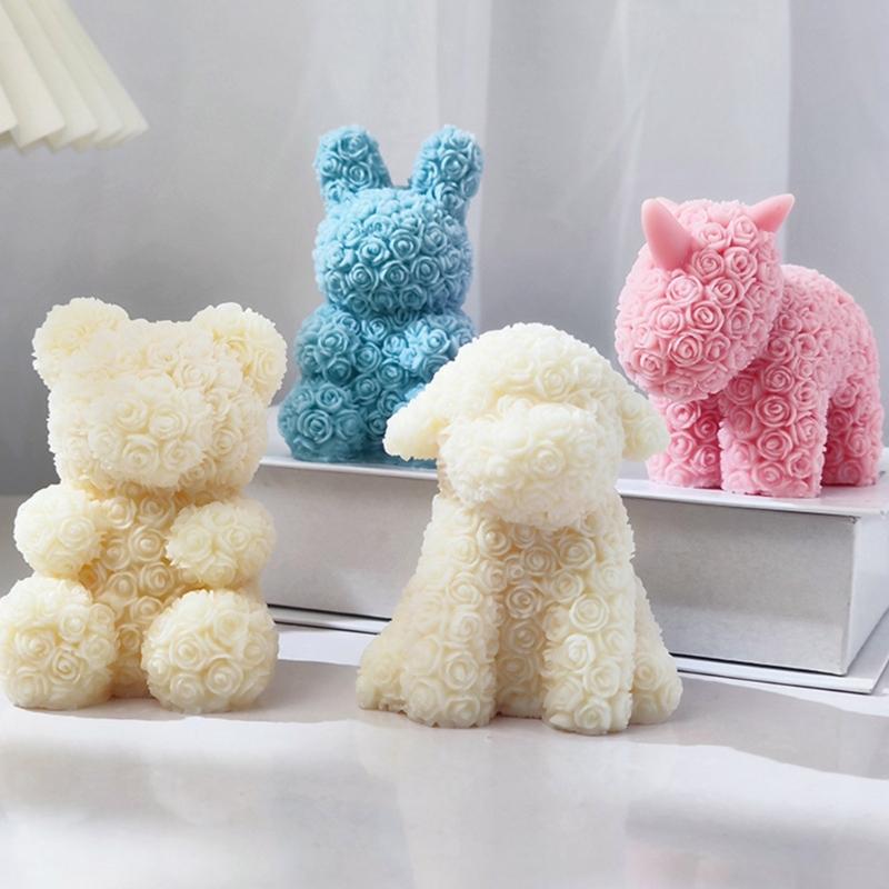 Valentine Silicone Rose Bunny-Mold Aromatherapy Candle Mold Epoxy Animal Plaster Mold for DIY Soap Present Candle Making