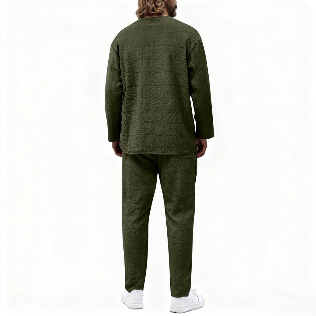 Men'S Stand Up Collar Button Casual Long Sleeved Shirt Long Pants Sports Suit