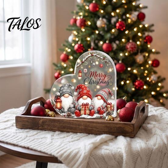 Heart Shaped Acrylic Gift Christmas Gnome Tabletop Decor, 2D Flat Holiday Festive Interior Decor Centerpiece with Love Design, Room Ornament, for Home