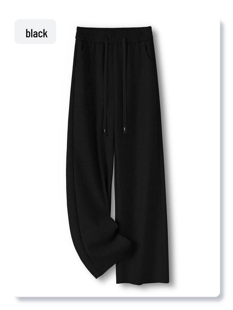 Women's Cotton Linen Wide-Leg Pants - 2025 Spring/Summer, Loose Fit, Slimming Drape, Elastic Waist, Casual Straight-Leg Trousers