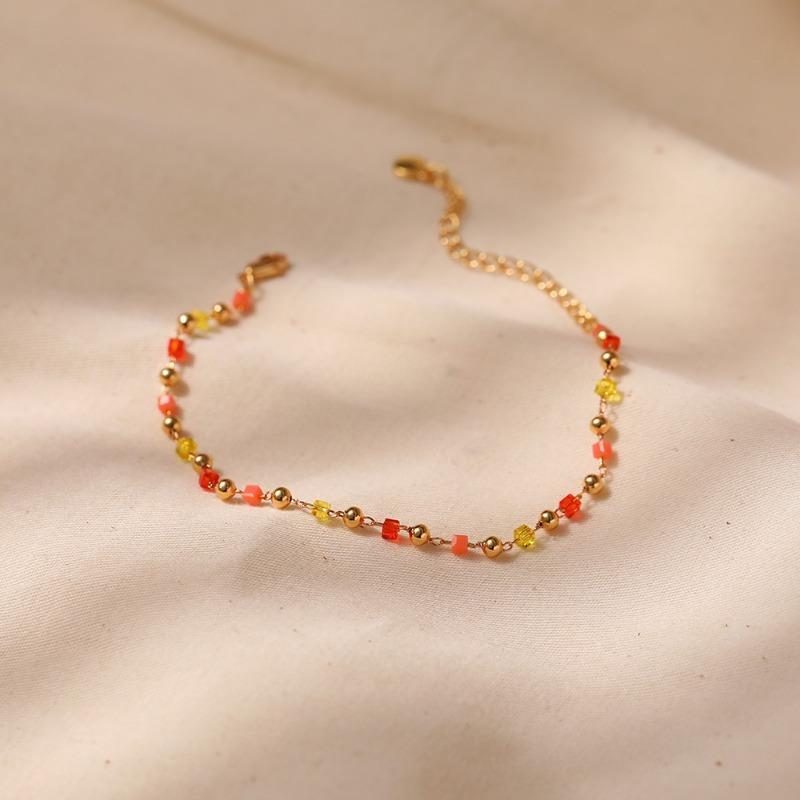 K Gold Plated Crystal Beaded Ethnic Bracelet For Women