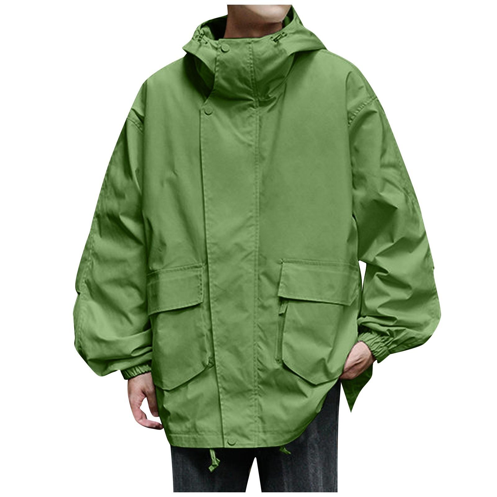 

Мужская повседневная спортивная куртка Водонепроницаемая Легкая с капюшоном Для пеших прогулок Гольфа Дождевики С карманами XXL зелёный