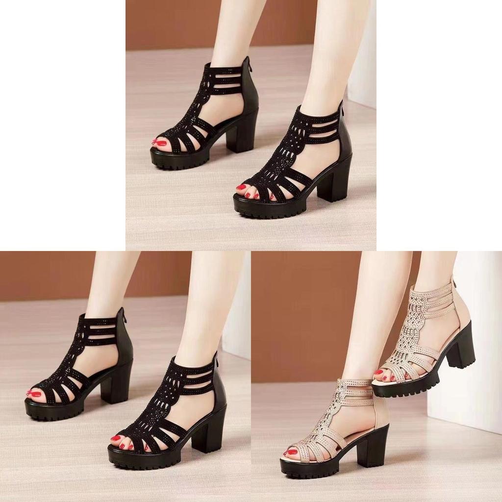 Roman Sandals Women Chunky Heel Non Slip Open Toe Summer Footwear For Casual Wear
