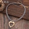 New glossy hollow love pendant, simple and fashionable women's small fresh multi-layer leather rope heart-shaped necklace