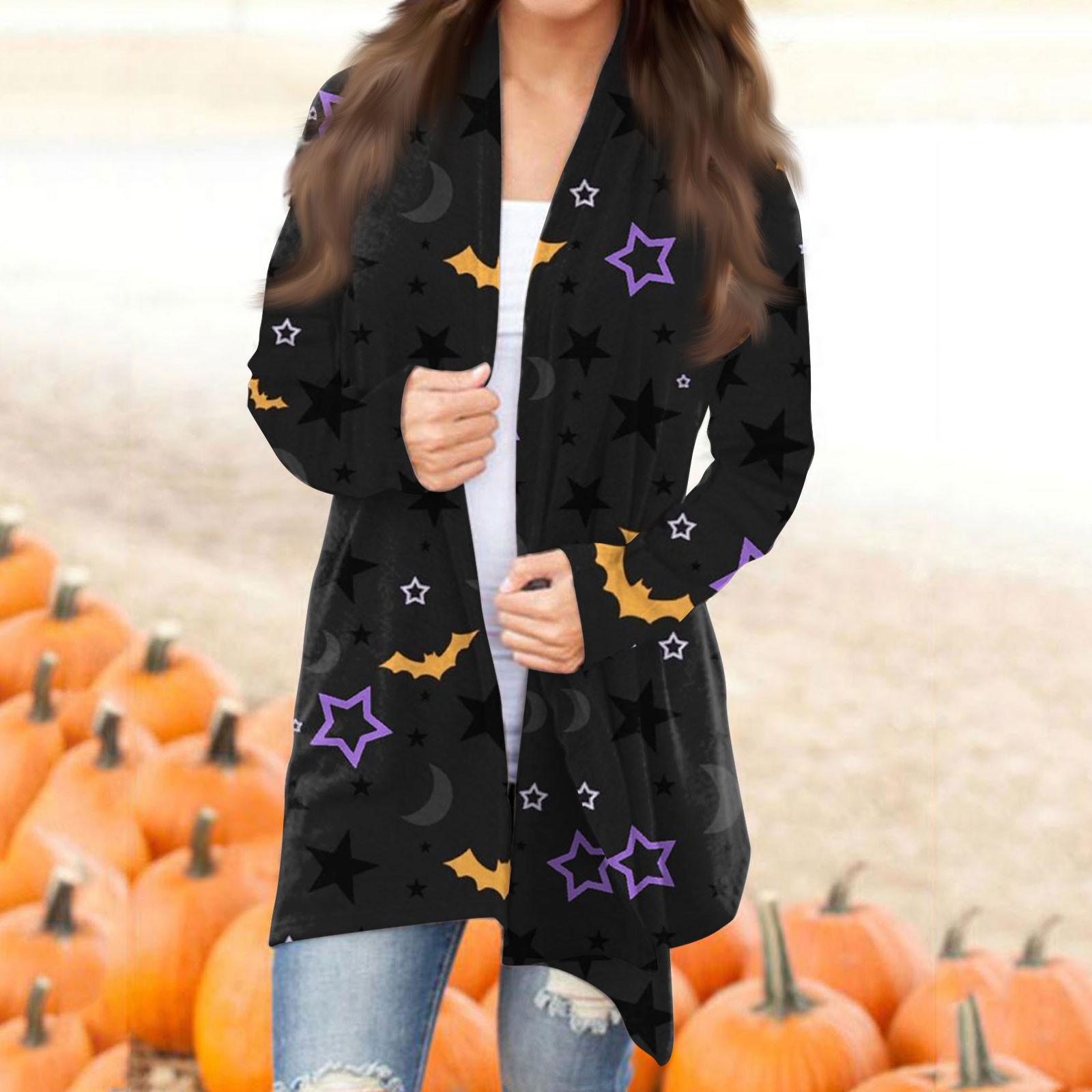 

Жіноча модна повсякденна куртка-кардиган середньої довжини з принтом на Хеллоуїн S чорний