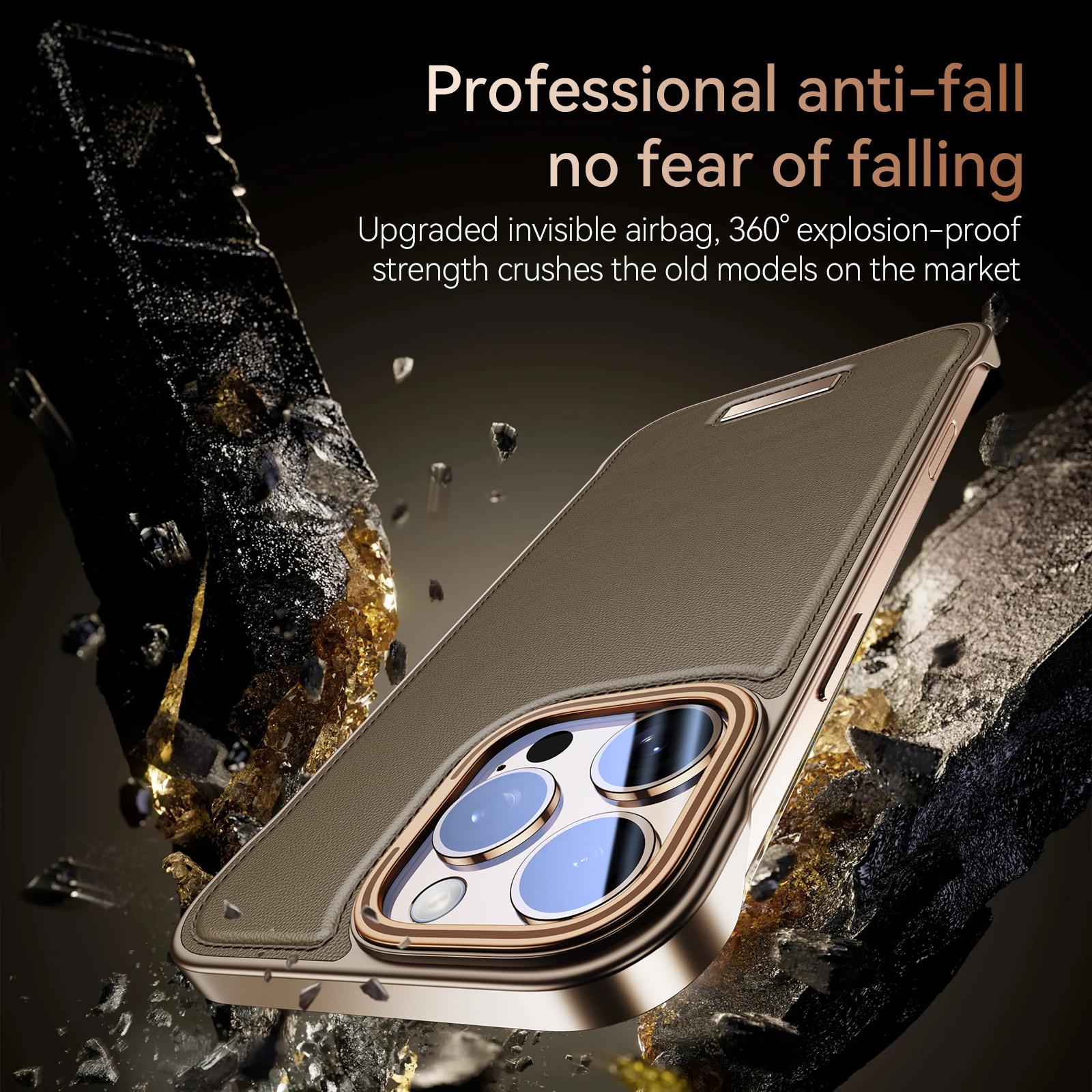 Coque Hybride Antichoc Pour IPhone 11 à 16 Pro Max - Magnétique (MagSafe) - Cuir PU - Noire - Neuf