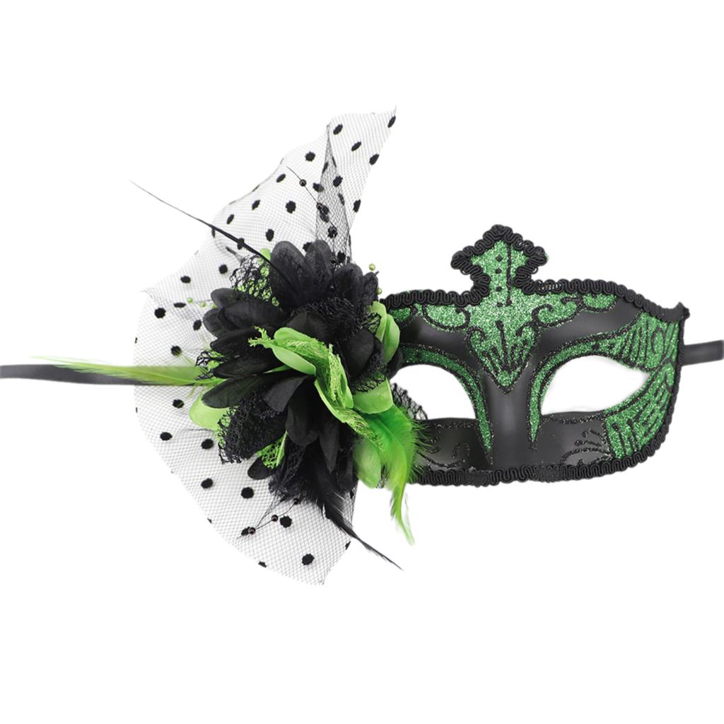 Feathered Masquerade Mask Halloween Party Eye Mask Flower Decoration Masquerade Half Face Mask for Women Cosplay