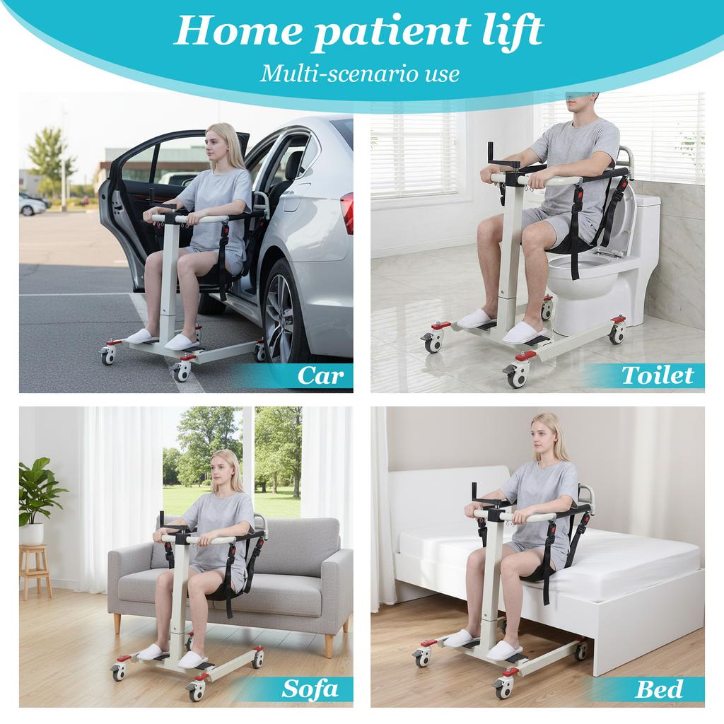 Portable Car Patient Lift Aid Transport Chair W/Adjustable Height & Width Patient Transfer Aid with Wheels for Elderly & Disable