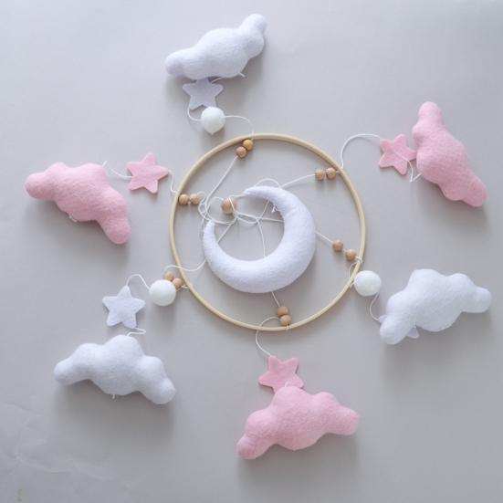 Baby Cloud Mobile for Crib Handmade Felt Nursery Decor with Stars Moon Soft Stroller Hanging Toy Gift for Boys Girls