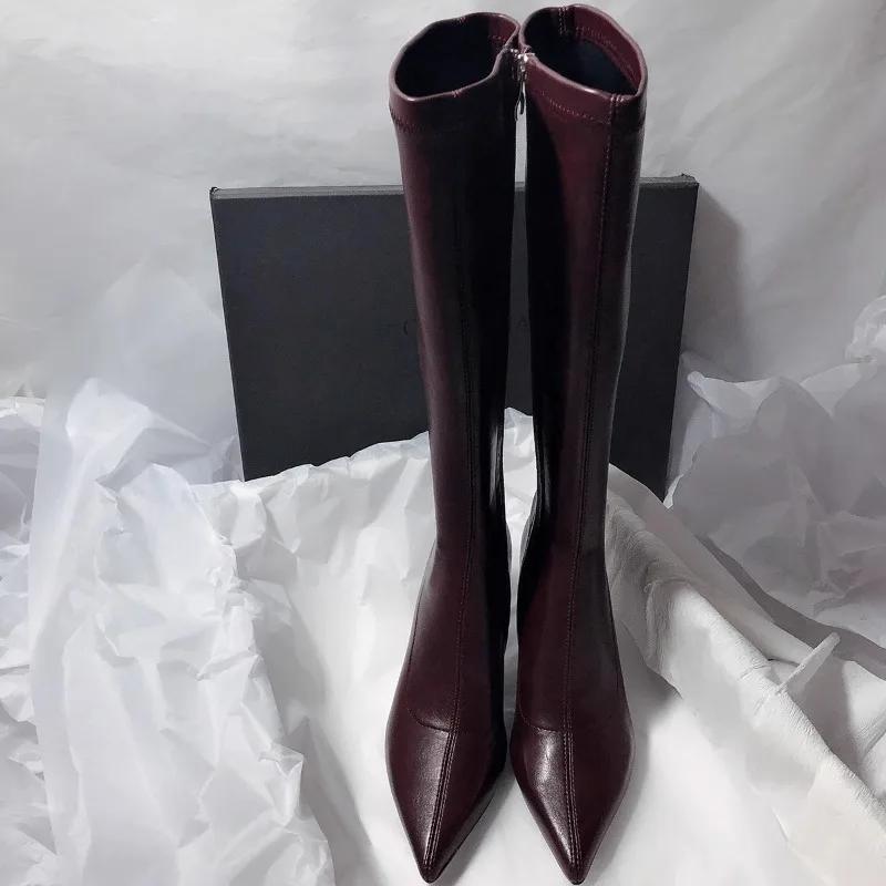 Fashion Sexy Thigh High Boots for Womens Pointed Toe Knee-High Boot Pu Leather Side Zipper High Heels Modern Shoe Zapatos De Mujer