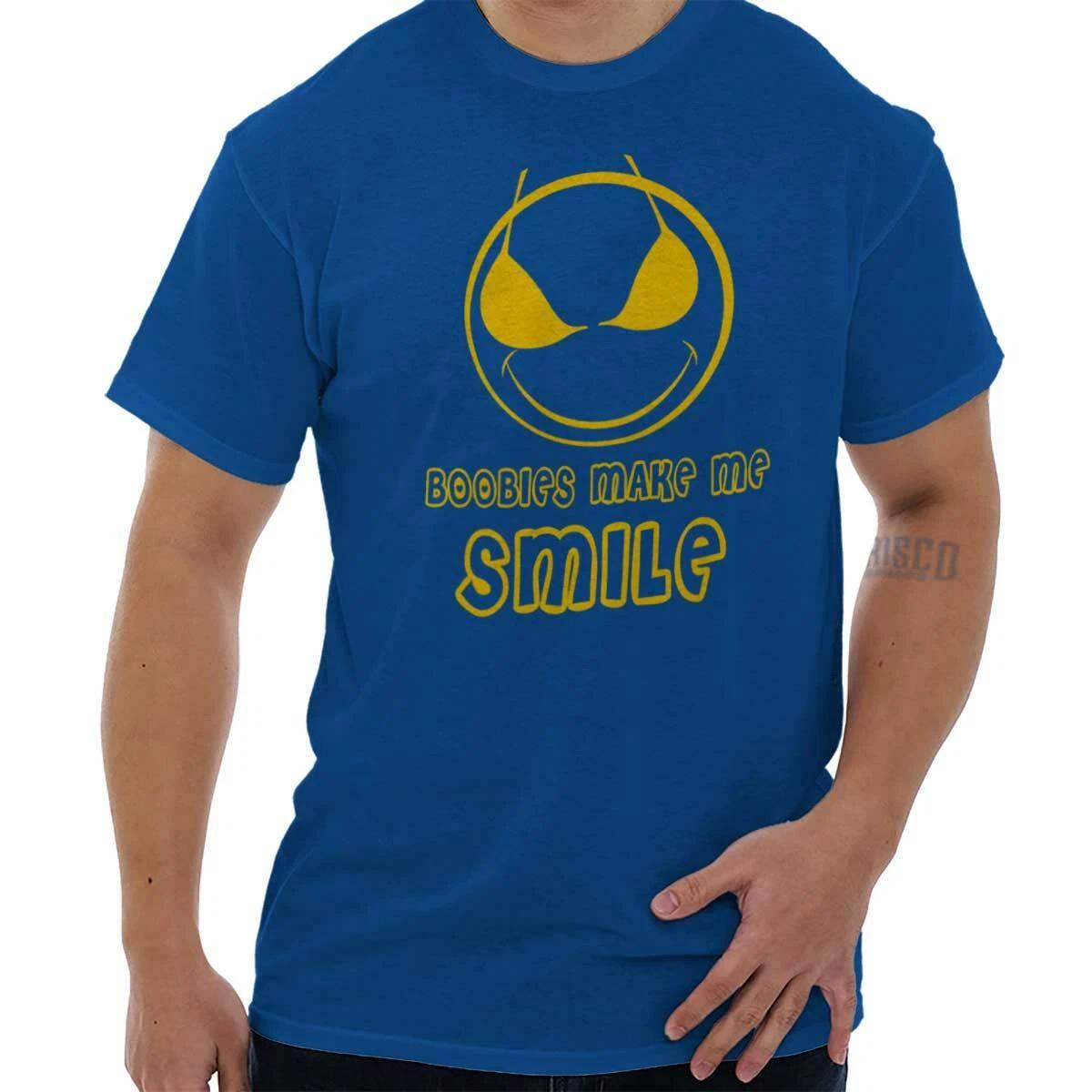 Boobies Make Me Smile Funny Novelty Gift Mens Short Sleeve Crewneck Tee XXXL
