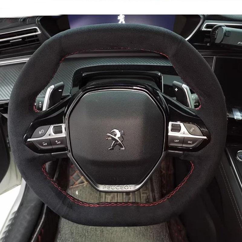 

For Peugeot e-208 508 208 3008 4008 5008 2016- Hand-stitched suede Carbon Fibre non-slip car Steering Wheel Cover style 3