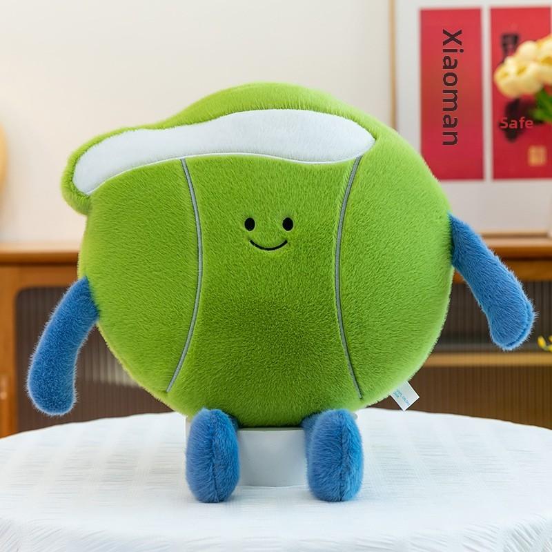Cartoon Style Tennis Ball Pillow With Soft Plush Cover For Children