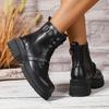 Plus Size 42 Autumn Winter Combat Boots for Women Fashion Chunky Heel Platform Ankle Boots Woman Black PU Leather Punk Booties