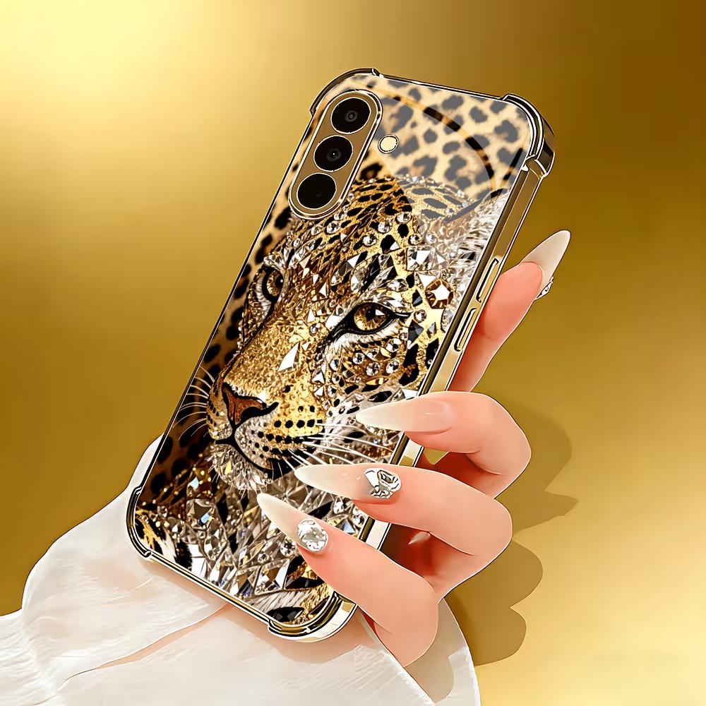 Golden tiger pattern four corner anti drop glass phone case suitable for Samsung Galaxy S26 S25 S24 S22 S21 S20 FE/Ultra/Plus